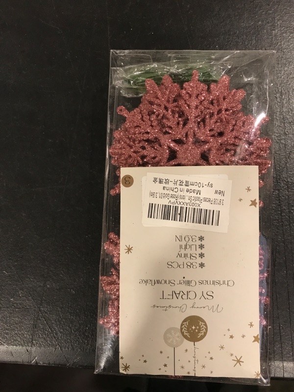 Photo 2 of 3.9"/38 Pieces Plastic Snowflake Ornaments Christmas Glitter Snowflakes Hanging Crafts for Christmas Tree Decorations (Rose Gold 01, 3.9in) https://a.co/d/ceTW5vW