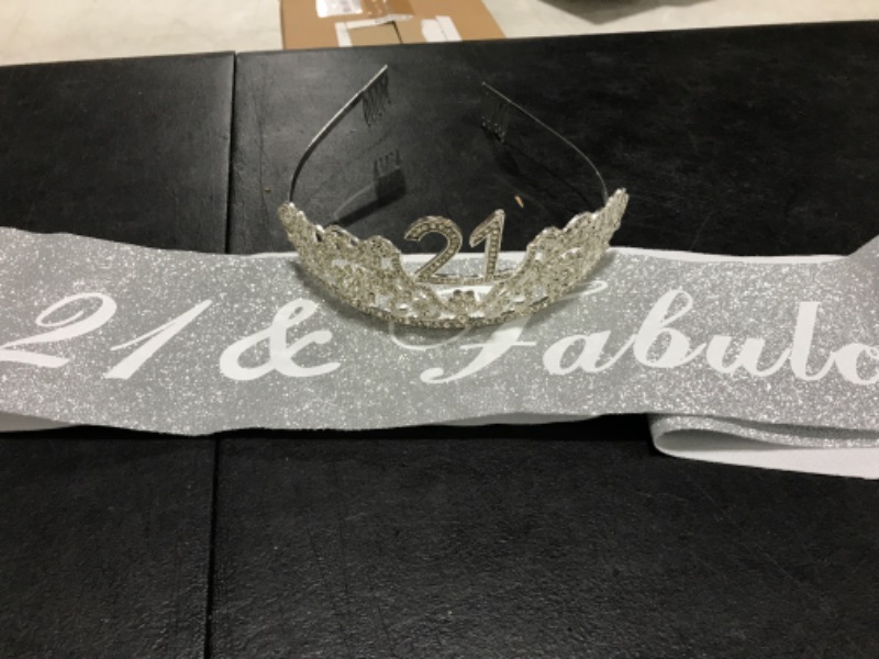 Photo 1 of 21st Birthday Sash and Tiara for Girls - Fabulous Set: Glitter Sash + Floating Heart Rhinestone Silver Premium Metal Tiara for Girls, 21st Birthday Gifts for 21st Birthday Party Silver, Silver