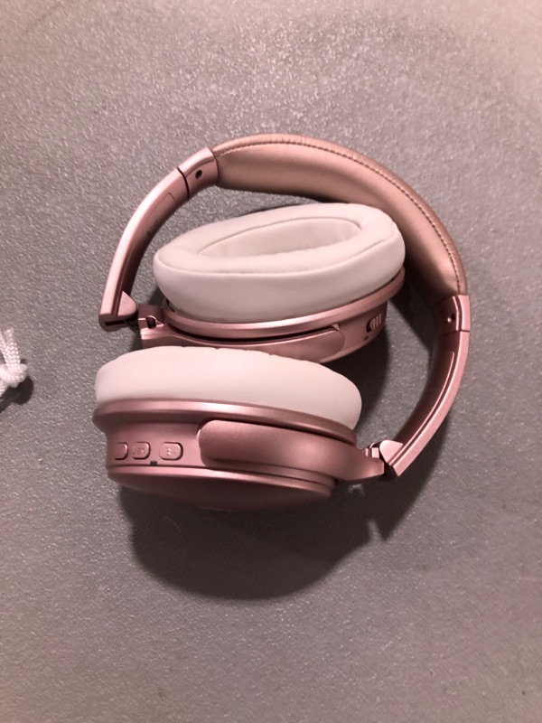 Photo 2 of Rose Gold Active Noise Cancelling Headphones with Microphone?INFURTURE Wireless Over Ear Bluetooth Headphones, Deep Bass, Memory Foam Ear Cups, Quick Charge 40H Playtime, for TV, Travel, Home Office