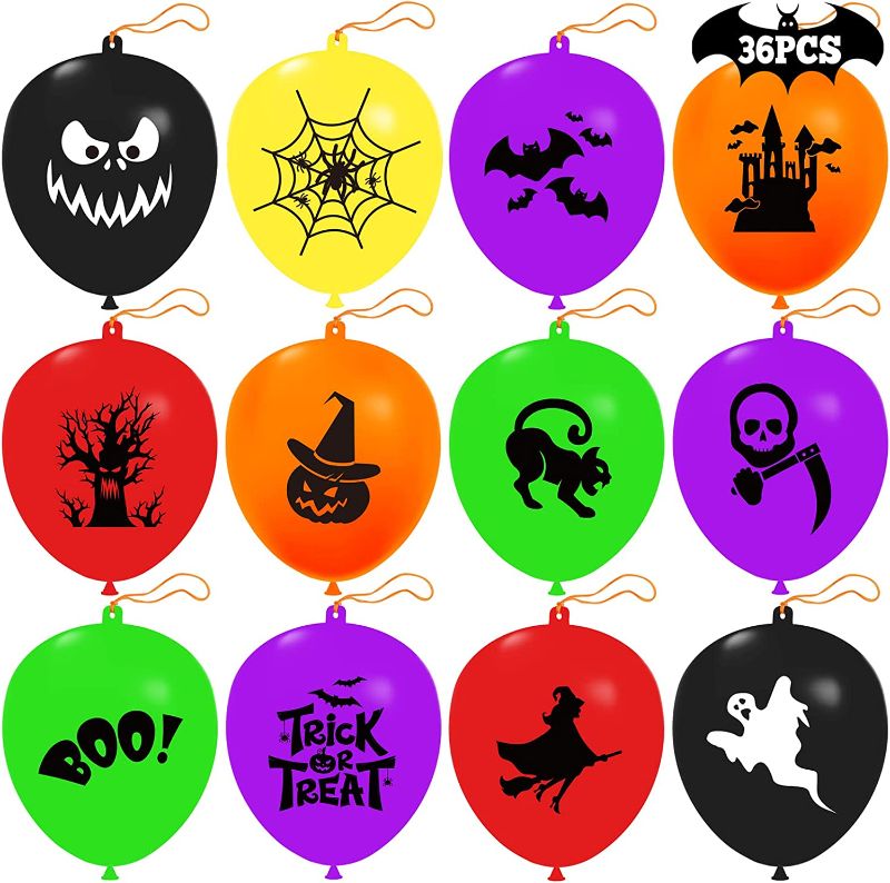 Photo 1 of MGparty 36 Pack Halloween Punch Balloons Latex Halloween Balloons for Kids Halloween Party Games Decorations Trick or Treat Toys Halloween Pinata Prizes Treats Goodie Bag Fillers
