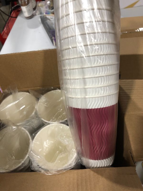 Photo 2 of [90 PACK] 16 OZ Paper Coffee Cups, burgundy Disposable Coffee Cups, Insulated Ripple Paper Hot Coffee Cups for Coffee Tea Hot Chocolate
