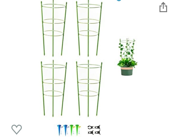 Photo 1 of 4 Pack Garden Plant Support Tomato Cage, Upgrade 18" Trellis for Climbing Plants, Plant Trellis Kits with 4 Self Watering Spikes and 20 Plant Clips (18")