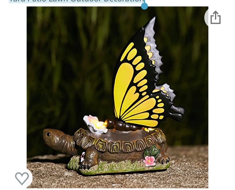 Photo 1 of 11Inch Solar Garden Statues Turtle Figurine with Luminous Flower Butterfly LED Lighten - Outdoor Garden Decor Statue, CHRUI Large Butterfly Tortoise Statues for Yard Patio Lawn Outdoor Decoration
BUTTERFLY HAS A BROKEN WING 