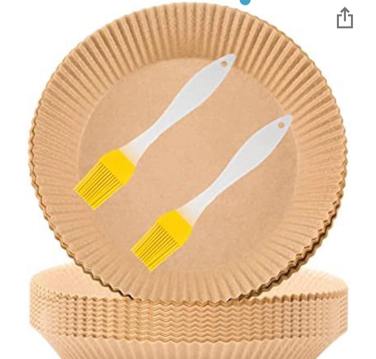 Photo 1 of Air Fryer Disposable Paper Liner 50PCS Non-stick Disposable Air Fryer Liners Non-Stick Air Fryer Liners, Oil-proof, Water-Proof, for Air Fryer Baking Roasting Microwave (50pcs wood+2* Free brush)