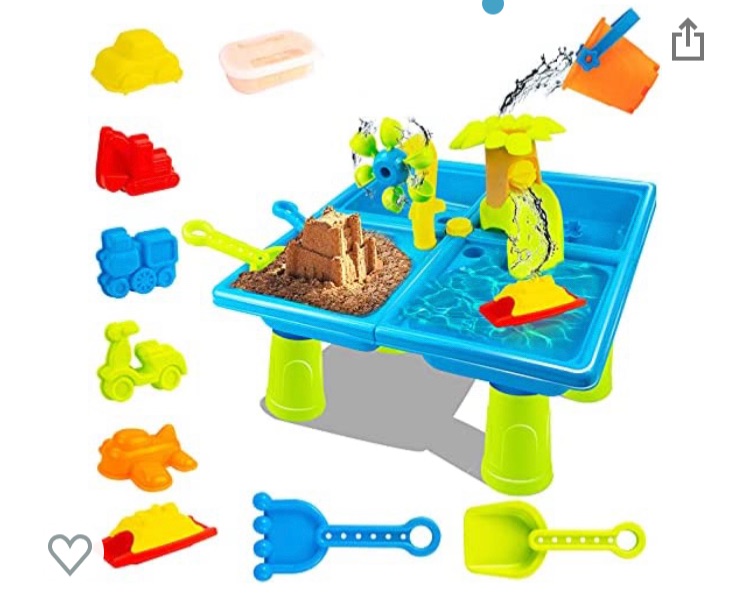 Photo 1 of COVTOY Water Table for Toddlers 3 4 5, Sand and Water Table with Beach Toys and Sandbox, Toddler Outdoor Toys Age 3-6 Boys Girls, 17.5 "x 17.5" x 15.5"?