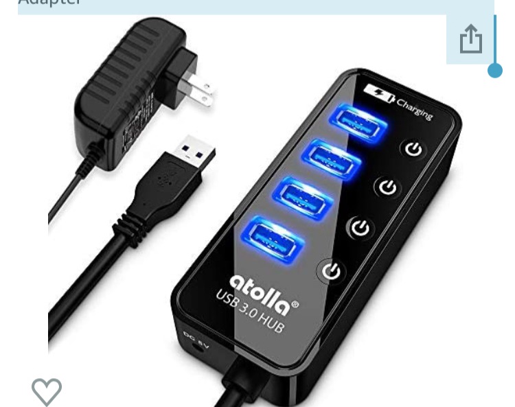 Photo 1 of Powered USB Hub, atolla 4-Port USB 3.0 Hub with 4 USB 3.0 Data Ports and 1 USB Smart Charging Port, USB Splitter with Individual On/Off Switches and 5V/3A Power Adapter
