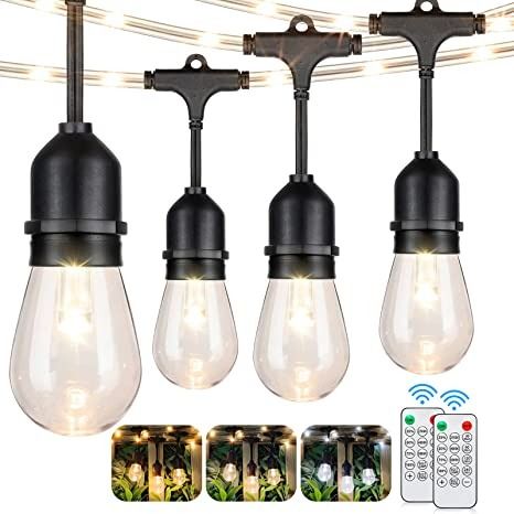 Photo 1 of 3-Color in 1 String Lights Outdoor with Rope Fairy, 48FT Dimmable LED Patio Lights Waterproof with Remote, Shatterproof Edison Light String, Warm Daylight White Hanging Light for Café Bistro Pergola
