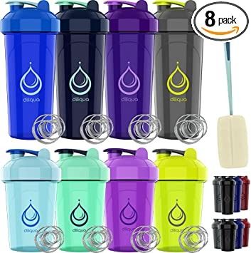 Photo 1 of [8 Pack] Shaker Bottles for Protein Mixes | BPA-Free & Dishwasher Safe | 4 Large 28 oz & 4 20 oz small protein shaker bottle | Shaker Cups for protein shakes | Blender Shaker Bottle Pack by Diliqua
