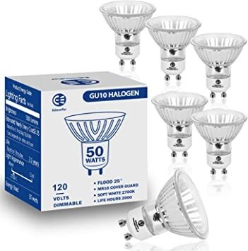 Photo 1 of (6 Pack) GU10 Halogen Light Bulbs 50W 2 Pin Gu10 Bulb Range Hood Light Bulbs, MR16 Light Bulb 500LM 120V Dimmable Flood Lightbulbs 2700K Soft White, Track and Recessed Halogen Bulbs Lights Lamps.
