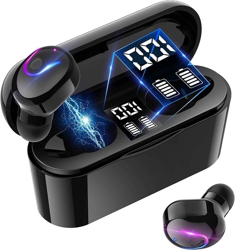 Photo 1 of True Wireless Earbuds, Bluetooth 5.0 Headphone, in-Ear Button Control Hi-Fi Stereo Sound IPX5 Waterproof, Built-in Mic Earphones Gift for Work Sport Gym Travel Running
