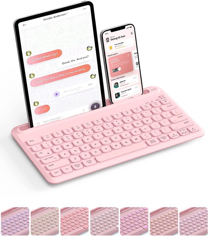 Photo 1 of Backlit Bluetooth Keyboard for Tablet, seenda Rechargeable Multi-Device Wireless Bluetooth Keyboard for iPad Pro 11/12.9, for iPad Air/iPad 9.7/10.2 Android Mac Windows Phones, Pink
