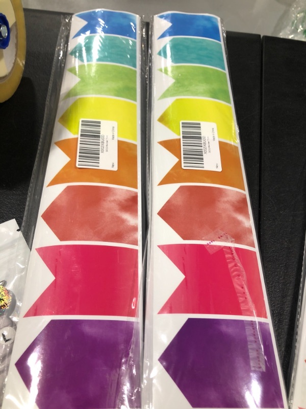 Photo 2 of 2-Watercolor Pennants Die-Cut Border Trim - Bulletin Borders Stickers, 50 ft Back-to-School Decoration Borders for Bulletin Board/Black Board Trim, Teacher/Student Use for Classroom/School Decoration