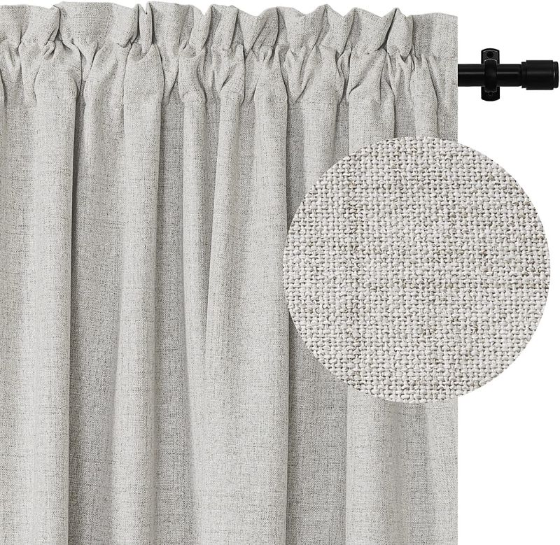 Photo 1 of 100% Blackout Curtains 50 x 96 Inches Long 2 Panels Set, Linen Textured Blackout Curtains No Light, Rod Pocket Black Out Curtains & Drapes for Living Room Bedroom, Beige
