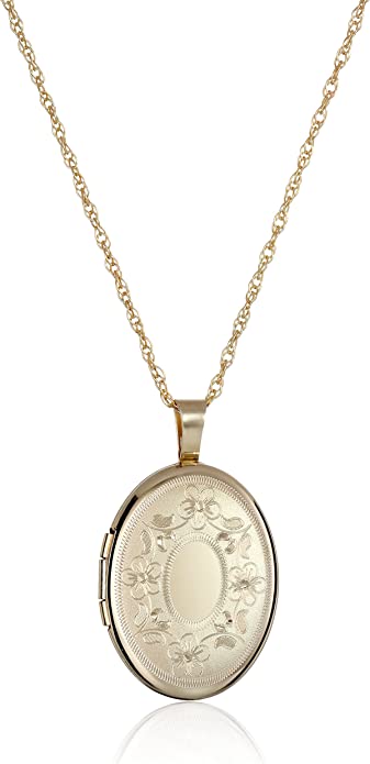 Photo 1 of Amazon Collection Oval Hand Engraved Locket Necklace, 18"
