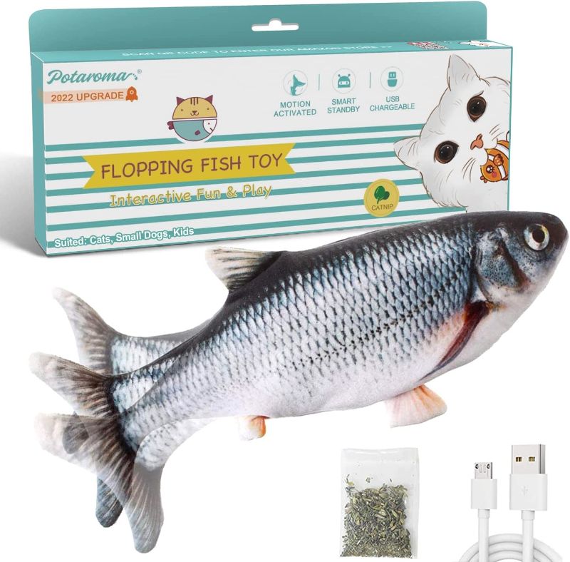 Photo 1 of Potaroma Flopping Fish Cat Toy with SilverVine and Catnip, 2022 Upgraded, Moving Fish for Small Dogs, Realistic Wiggle Fish 10.5", Interactive Motion Kitten Kicker Exercise Toy
