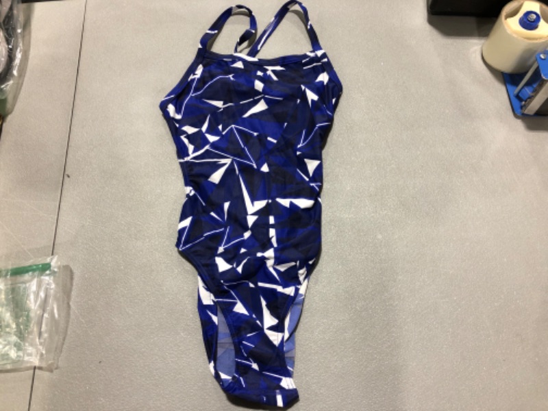 Photo 2 of Arena Women's Standard Shattered Glass Challenge Back One Piece Swimsuit, Navy, 30
