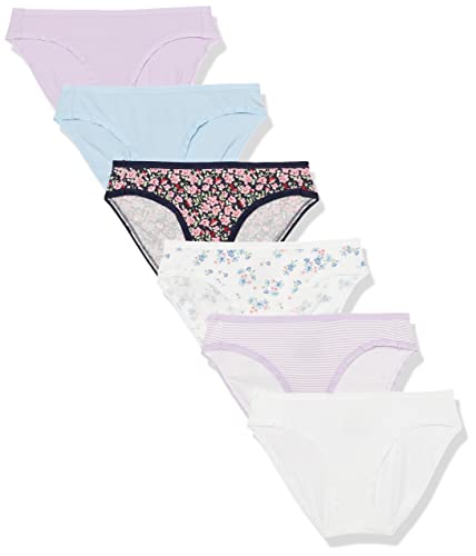 Photo 1 of Amazon Essentials Women's Cotton Bikini Brief Underwear (Available in Plus Size), Pack of 6, White, Wildflowers, Small
