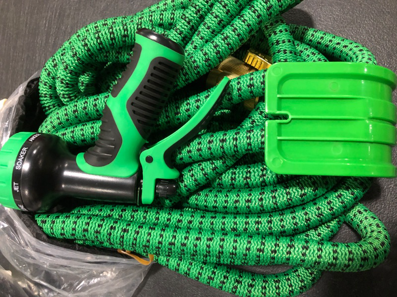 Photo 2 of  Garden Expandable Garden Hose with 8 Function Hose Nozzle, Lightweight Anti-Kink Flexible Garden Hoses, Extra Strength Fabric with Double Latex Core (50 FT, Green)
