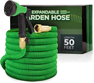 Photo 1 of  Garden Expandable Garden Hose with 8 Function Hose Nozzle, Lightweight Anti-Kink Flexible Garden Hoses, Extra Strength Fabric with Double Latex Core (50 FT, Green)
