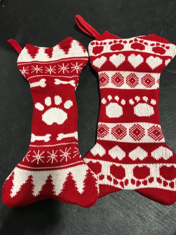 Photo 2 of 2PK Senneny Knitted Dog Christmas Stocking, Pet Dog Christmas Stockings Large Bone Shape Handmade, Hanging Christmas Holiday Season Party Decor for Pets Dogs
2 DIFFERENT DESIGNS