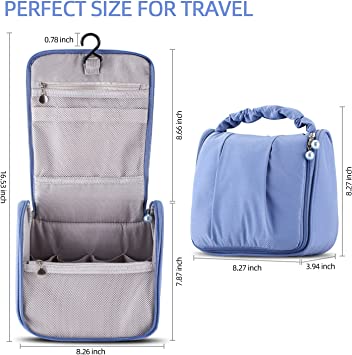 Photo 1 of AKEISI Toiletry Bag, Travel Makeup Organizer, Large Cosmetic Bags with Hanging Hook for Accessories, Shampoo, Full Sized Container, Toiletries(Blue)
