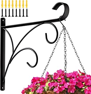 Photo 1 of 4 Pack Plant Hanger Bracket Hook Outdoor: 12'' Wall Plant Hanging Basket for Wind Chimes Lantern Sign and Bird Feeder - Exterior Wrought Iron Hang Holder for Garden Fence and Tree
