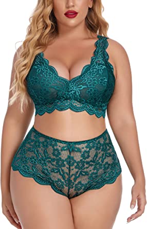 Photo 1 of Avidlove Plus Size Lingerie Set for Women Sexy Lace Halter Bralette High Waist Panty Set 