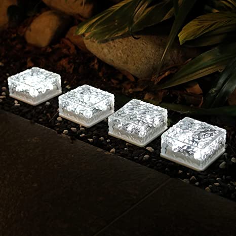 Photo 1 of Solar Brick Lights - Solar Ice Cube Lights Outdoor Waterproof Paver Lights Landscape Path Lights Lamp for Garden Courtyard Pathway, Christmas Festival Decorative (Cold White 4 Pack)
