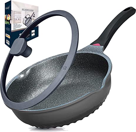 Photo 1 of Vinchef Nonstick Skillet with Lid, 11In/5Qt Aluminum Deep Frying Pan with Lid and Heat Indicator, Anti Scratch and Anti Stain Deep Saute Pan, Induction Compatible
