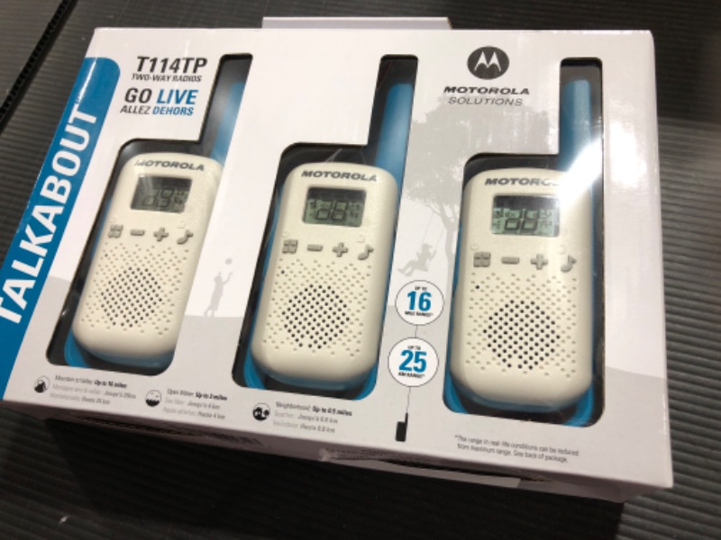 Photo 2 of Motorola Solutions Talkabout T114TP White/Blue 16 Mile 2 Way Radio Three Pack