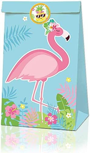 Photo 1 of 24pcs Hawaii Party Bags,Flamingo Gift Bags,Summer Paper Bags,Pineapple Party Favor Bags with 36pcs Hawaii Stickers
