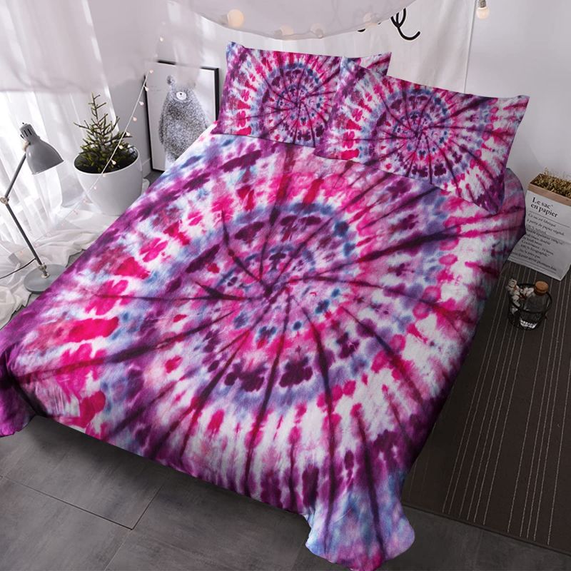 Photo 1 of BlessLiving Colorful Tie Dye Bedding Pink Purple Tie Dye Duvet Cover Set Psychedelic Comforter Cover 3 Piece Abstract Modern Girly Bedspreads (Twin)
