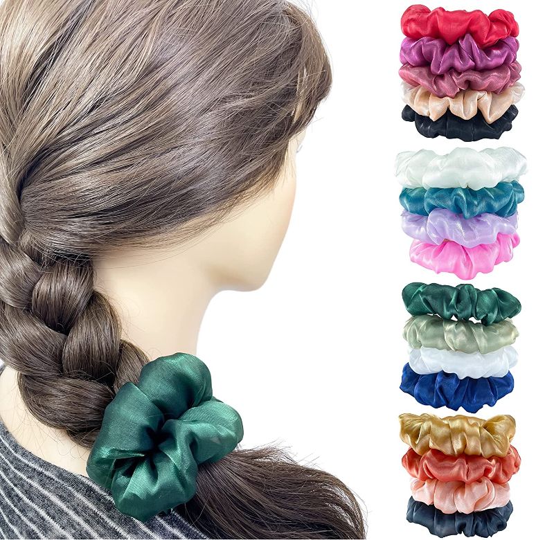 Photo 1 of 17 Pcs Premium Organza Scrunchies Chiffon Hair Elastics Bands for Women or Girls Hair Ties Ponytail Holder No Damage (Medium Size)
