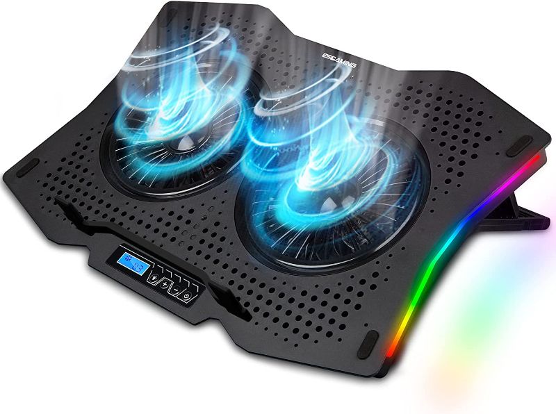 Photo 1 of ESGAMING Laptop Cooling Pad, RGB Gaming Notebook Cooler for Desk or Lap Use, 7 Adjustable Heights with 2 Big Quiet Fans, 10 Lighting Modes, 2 USB Ports, Metal Panel, Suit for All Laptop Up to 17.3”
