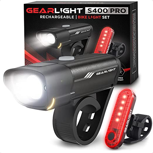 Photo 1 of GearLight Rechargeable Bike Light Set S400 - Reflectors Powerful Front and Back Lights, Bicycle Accessories for Night Riding, Cycling - Headlight Tail Rear for Kids, Road, Mountain Bikes
