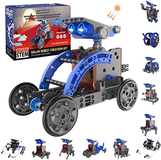 Photo 1 of ASPPOPO STEM Toys 12-in-1 Education Solar Robot Building Kits -190 Pieces DIY Science Experiment Kit for Kids Aged 8-12 and Older, Solar Powered by The Sun (Blue)