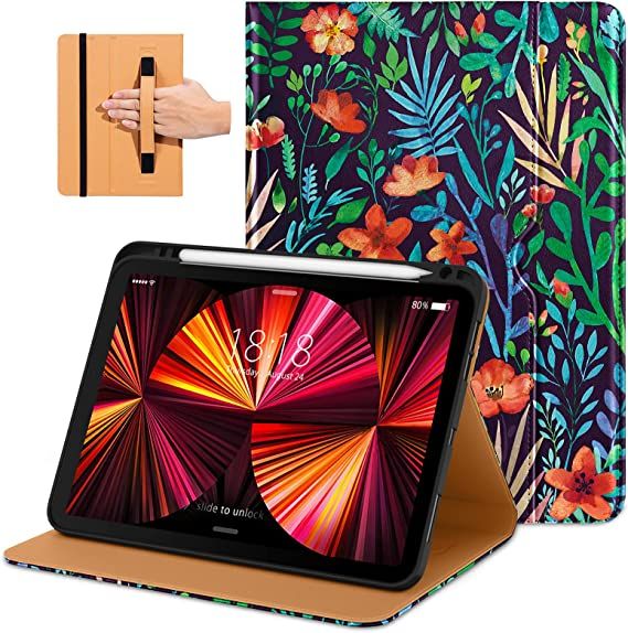 Photo 1 of DTTO Case for iPad Pro 11 Inch 4th/3rd/2nd/1st Generation 2022/2021/2020/2018,Premium PU Leather Folio Stand Cover with Hand Strap,Fit iPad Air 4/5-Auto Wake/Sleep,Multiple Viewing Angles,Jungle Night