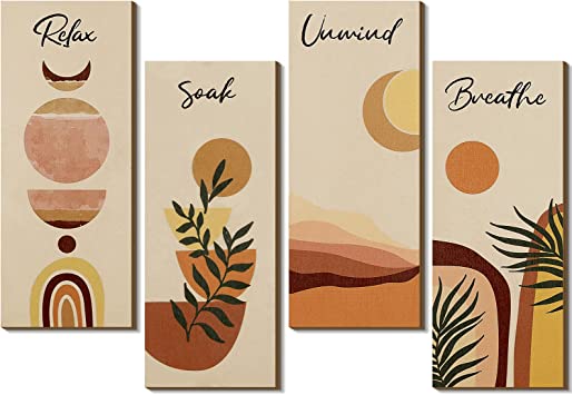 Photo 1 of 4 Pcs Relax Soak Unwind Breathe Sign Decors Farmhouse Wood Bathroom Wall Arts Rustic Hanging Bathroom Decorations for Wall Boho Bathroom Wall Decor Bohemian Bathroom Decor for Home, 10 x 4 Inches