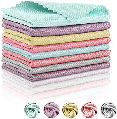 Photo 1 of 12Pcs Nanoscale Cleaning Cloth, Fish Scale Microfiber Cleaning Cloth, Reusable Wave Pattern Rag , Home Microfiber Glass Scrubbing Cloth Set for Cleaning Mirrors, Glass, Screens, 11.8x11.8 in
