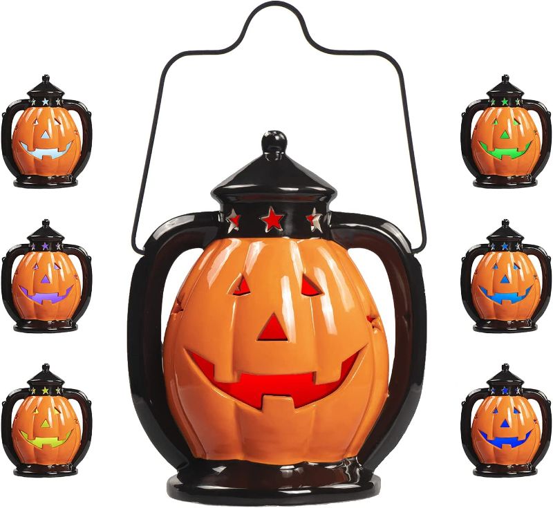 Photo 1 of 6 Colors Halloween Pumpkins Lantern Decorations,Christmas Halloween Decorations Light up Ceramic Pumpkin Outdoor,Hanging Lanterns for Decorating,8 Inch Halloween Decorating Outdoor.
