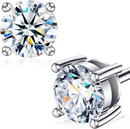 Photo 1 of  0.5ct-2ct DF Color Brilliant Round Cut Lab Created Diamond Earrings 18K White Gold Plated 925 Sterling Silver Friction Back for Women Men Best Birthday GiFT 