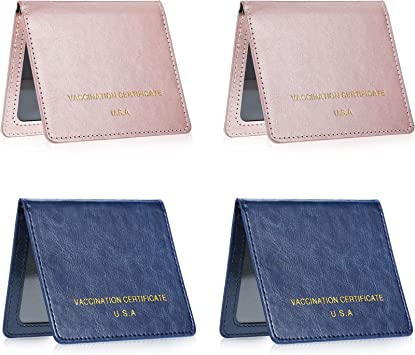 Photo 1 of 4 Pieces Vaccine Card Protectors Faux Leather Vaccine Card Holders PU Leather Card Protectors Business Card Protective Covers to Secure Your 4 x 3 Inch Vaccine Cards (Pink, Blue)