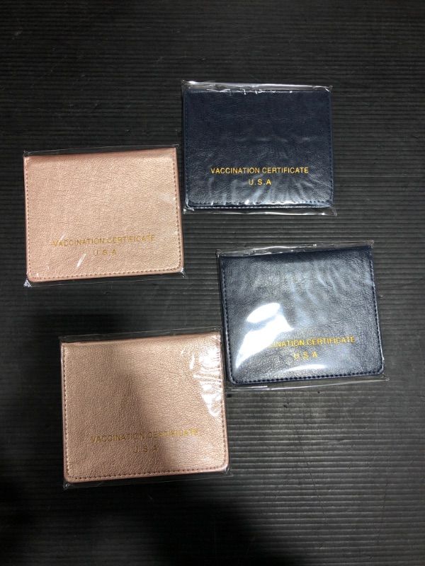 Photo 1 of 4 Pieces Vaccine Card Protectors Faux Leather Vaccine Card Holders PU Leather Card Protectors Business Card Protective Covers to Secure Your 4 x 3 Inch Vaccine Cards (Pink, Blue)