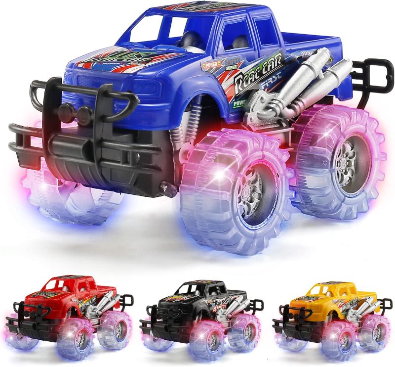 Photo 1 of 4 Pack 4 Colors Light Up Monster Truck Set with Flashing LED Wheels, Best Gift for Boy and Girl Age 3+ Years Old. Push n Go Car, Monster Car Toy for Kids Child Toddler Birthday Party Favors
