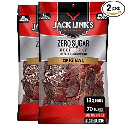 Photo 1 of 
Jack Link's Beef Jerky, Zero Sugar, Paleo Friendly Snack with No Artificial Sweeteners, 13g of Protein and 70 Calories Per Serving, No Sugar Everyday Snack, 7.3 oz (Pack of 2)
