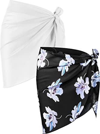 Photo 1 of 
Chuangdi 2 Pieces Women Beach Wrap Short Sarongs Bikini Cover Up Chiffon Swimsuit Wrap Skirts for Swimwear (White and Big Flower)
