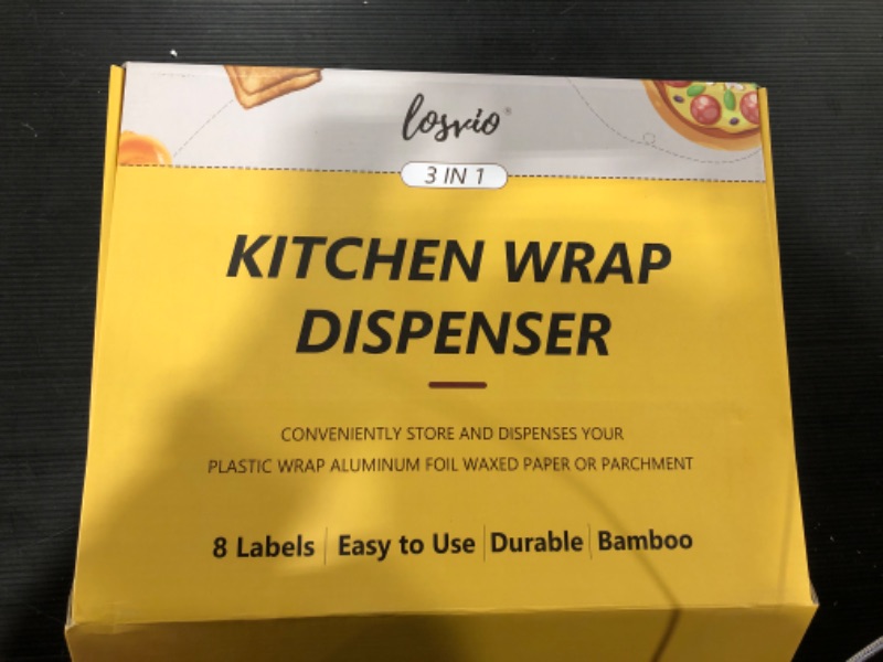 Photo 1 of 3 in 1 losrio kitchen wrap dispenser east to use durable bamboo withy 8 labels  