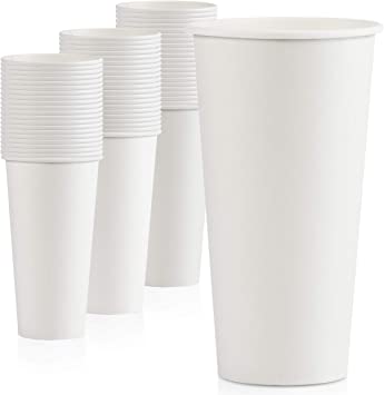Photo 1 of [150 Pack] 20 Oz Disposable White Paper Cups - On the Go Hot and Cold Beverage All-Purpose Sampling Portion Cup for Coffee, Espresso, Cortado, Water, Tea and Juice, Food Grade Safe