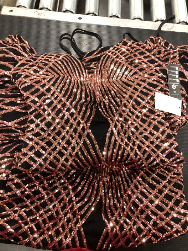 Photo 2 of Angel-fashions Women's Spaghetti Strap Leopard Evening Dress Rose Gold  size M