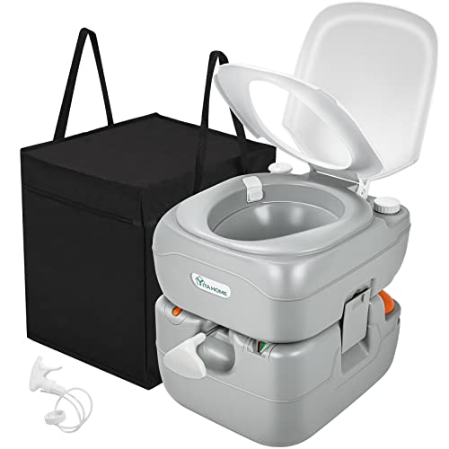 Photo 1 of YITAHOME Portable Toilet Camping Porta Potty 5.8 Gallon with Carry Bag and Hand Sprayer, Leak-Proof Indoor Outdoor Toilet with Level Indicator, Handle
